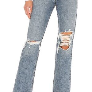Agolde Light Blue Distressed Wide Leg Jeans
